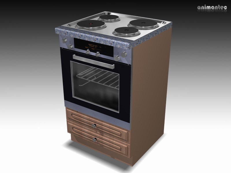 3D Modelle Herdumbauschrank mit Elektro Kochfeld und Einbauherd zur Küchenplanung